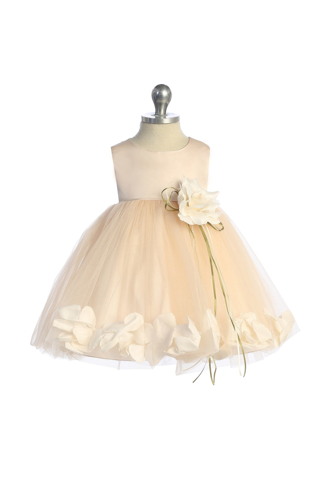 Blush Satin Flower Petal Baby Dress M-12M / Ivory Blush Satin Flower Petal Baby Dress M-12M / Ivory