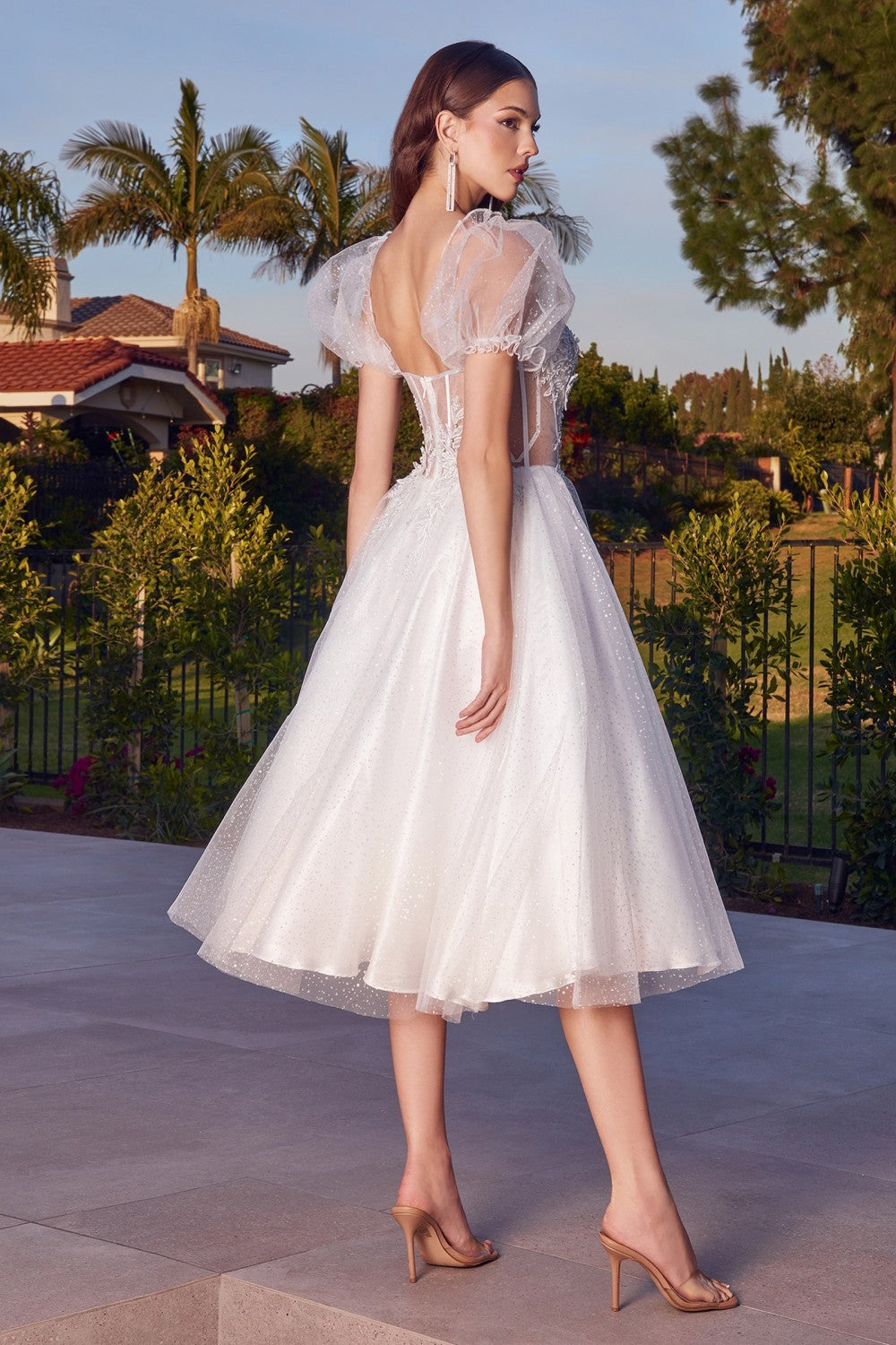 Off-White_1 Tea Length Glitter Short Dress CD0187W - Women Evening Formal Gown - Special Occasion