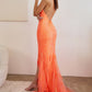Orange_1 V-Neck Feather Applique Slit Gown CD0209 - Women Evening Formal Gown - Special Occasion