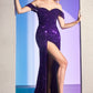 Purple Fitted Off Shoulder Slit Gown CL03 - Women Evening Formal Gown - Special Occasion