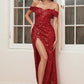 Red Off the Shoulder Sequin Slit Gown CD260 - Women Evening Formal Gown - Special Occasion