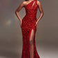 Red One Shoulder Corset Slit Gown CD884 - Women Evening Formal Gown - Special Occasion
