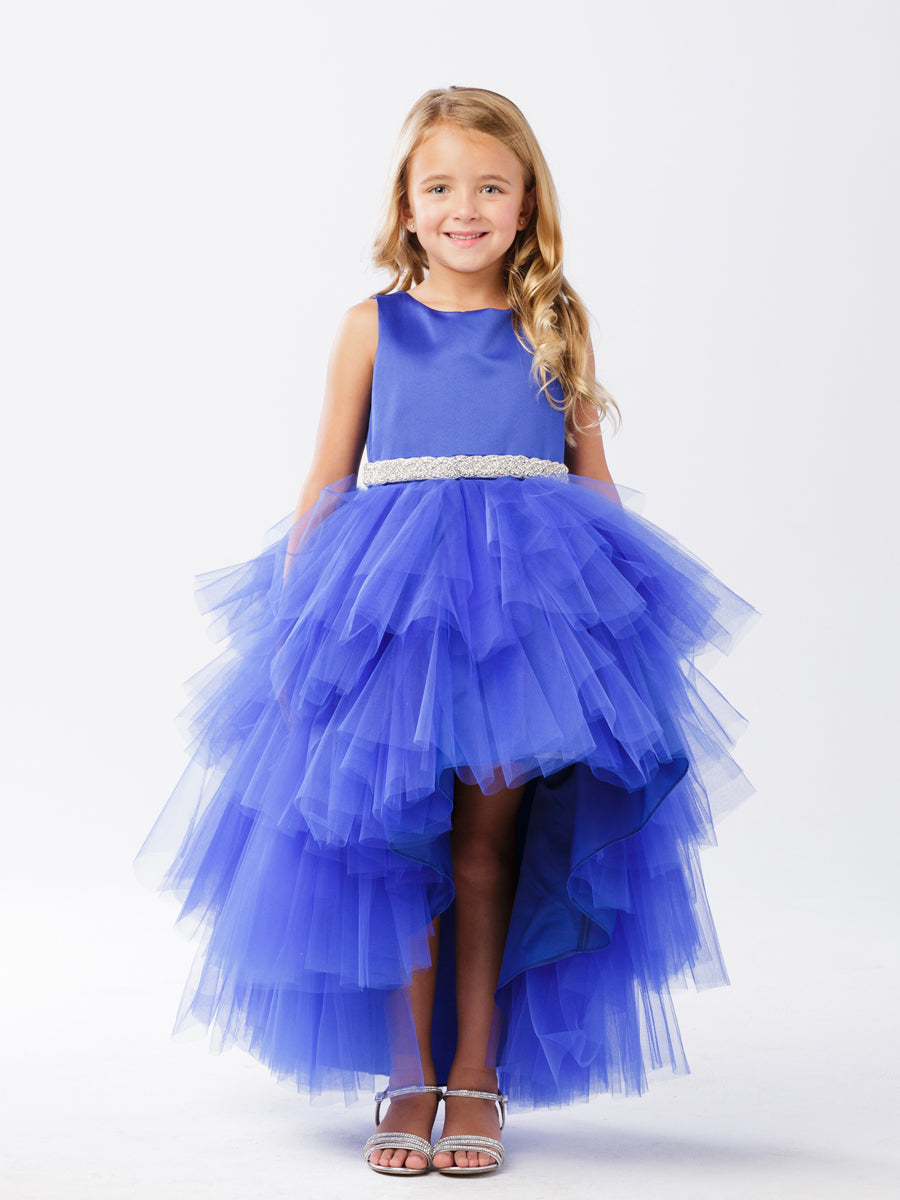 Royal Blue Girl Dress with Ruffled Tulle High-Low Dress - AS5658