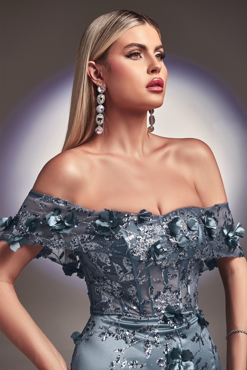 Smoky-blue_2 Off the Shoulder Sheath Corset Slit Gown J832 - Women Evening Formal Gown - Special Occasion