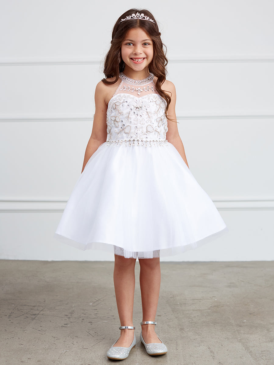 Short Choker Style Flower Girl Pageant Dress 7037 8 / White Short Choker Style Flower Girl Pageant Dress 7037 8 / White