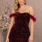 Wine_2 Feather Sequin Velvet Mermaid Slit Gown GL3163 - Women Formal Dress - Special Occasion-Curves