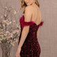 Wine_3 Feather Sequin Velvet Mermaid Slit Gown GL3163 - Women Formal Dress - Special Occasion-Curves
