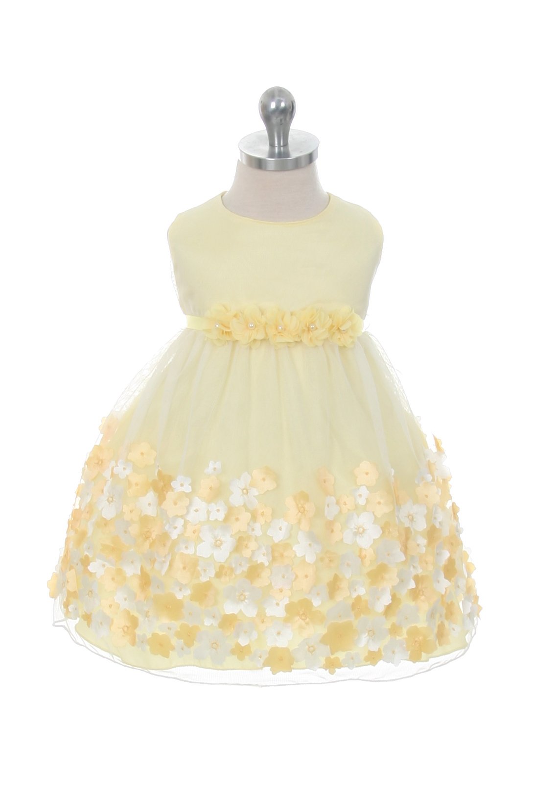 Yellow Baby Mesh Flowers Taffeta Party Dress-AS333