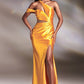Yellow Fitted Asymmetrical Satin Sheath Slit Gown Y025 - Women Evening Formal Gown - Special Occasion