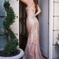 Fitted Glitter Feather Gown Sheath by Cinderella Divine - CB087 - Special Occasion