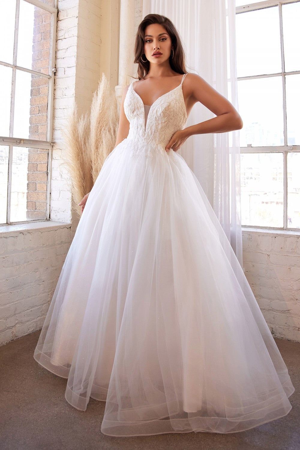 Beaded Floral A-Line Layered Tulle Bridal Gown by Cinderella Divine CD0154W Beaded Floral A-Line Layered Tulle Bridal Gown by Cinderella Divine CD0154W