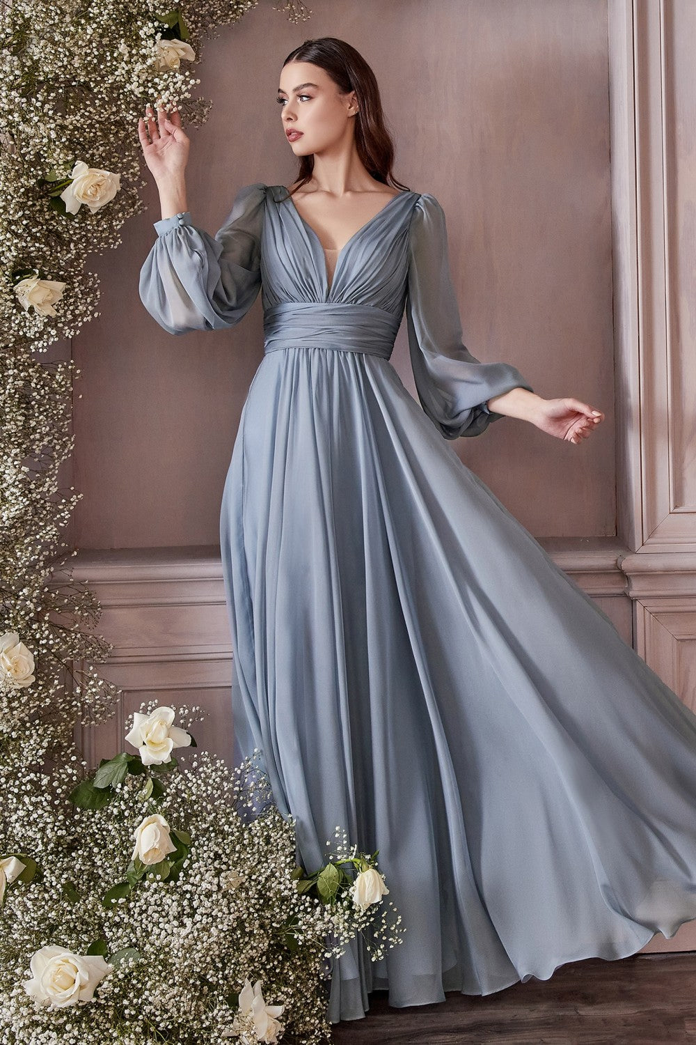 Cinderella Divine CD0192 LONG SLEEVE CHIFFON DRESS - Special Occasion/