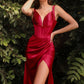 Satin Corset Slit Gown - Women Formal Gown -Cinderella Divine CD231 - Special Occasion/Curves