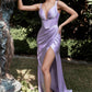 Lavender Satin Corset Slit Gown - Women Formal Gown -Cinderella Divine CD231 - Special Occasion/Curves
