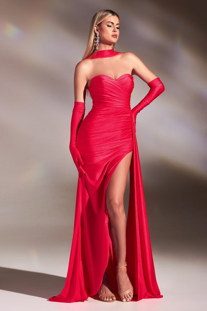 Strapless Satin with Gloves Slit Gown By Ladivine CD886 - Women Evening Formal Gown - Special Occasion/Curves