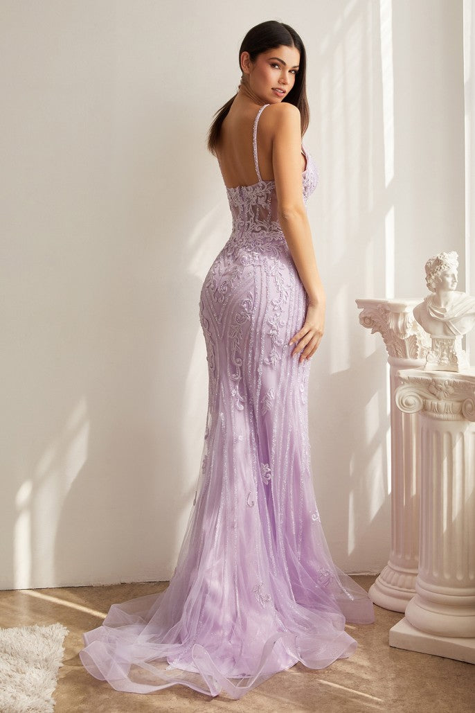 Fitted Beaded Mermaid Slit Gown By Ladivine CD992 - Women Evening Formal Gown - Special Occasion