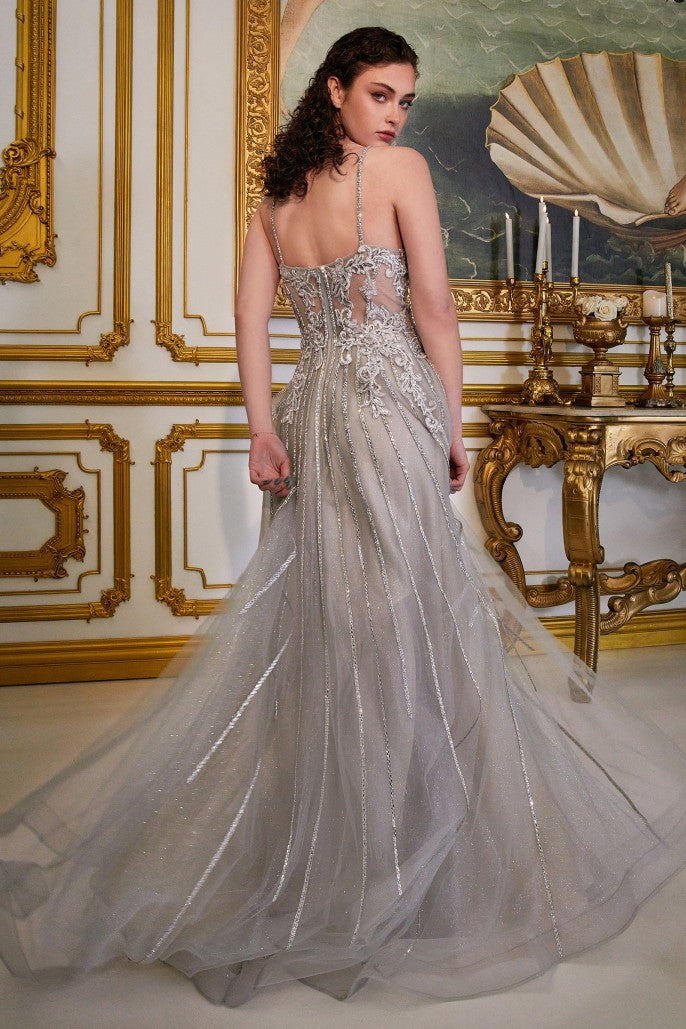 A-Line Beaded Lace Tulle Gown By Ladivine CD994 - Women Evening Formal Gown - Special Occasion