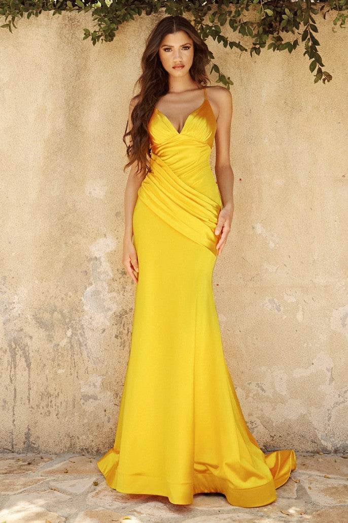 Fitted Stretch Satin Gown by Cinderella Divine CH236 - Special Occasion