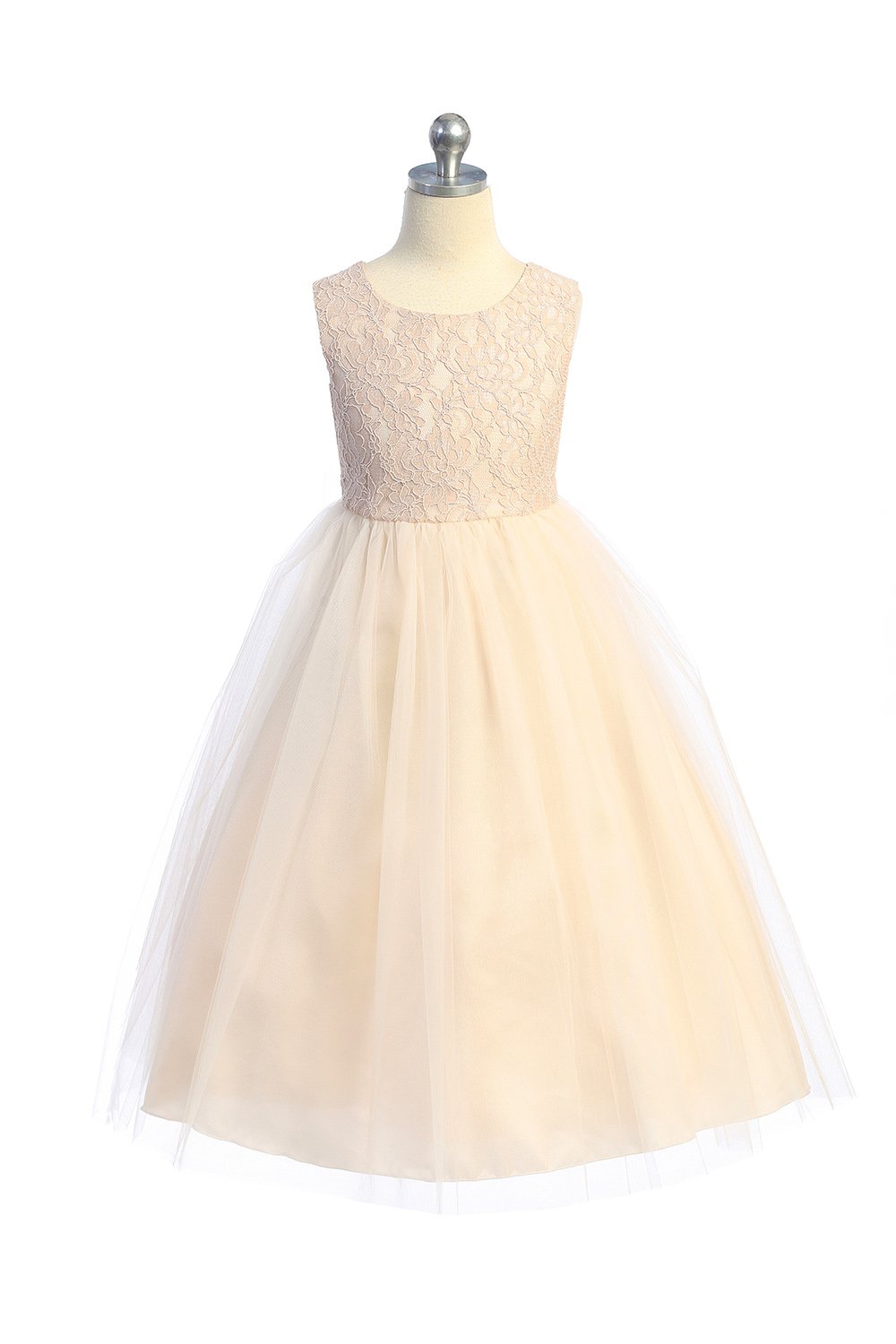 Long Lace Illusion Girls Dress 2 / Blush Long Lace Illusion Girls Dress 2 / Blush