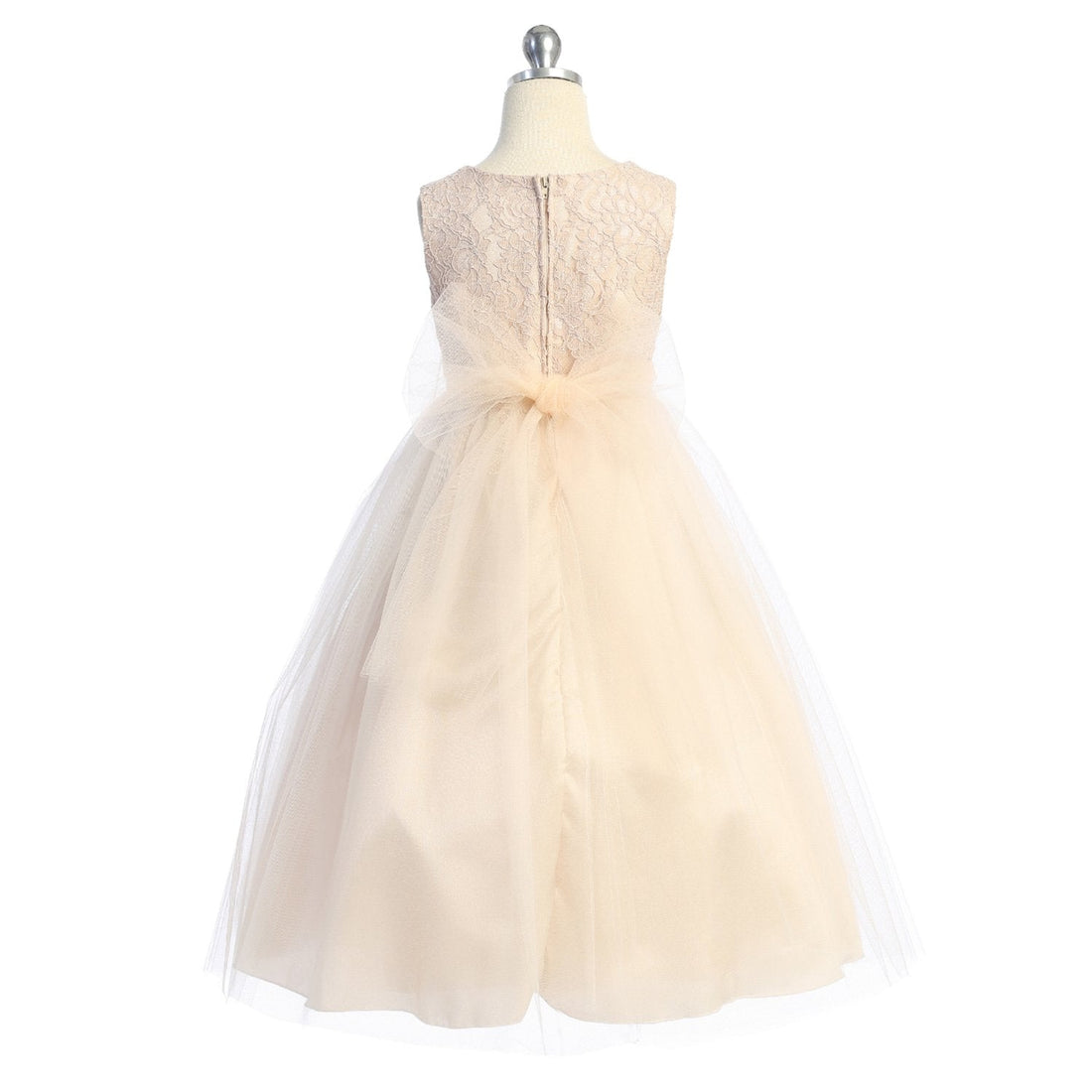 Long Lace Illusion with Rhinestone Trim Girl Party Dress by AS524-A Kids Dream - Girl Formal Dresses