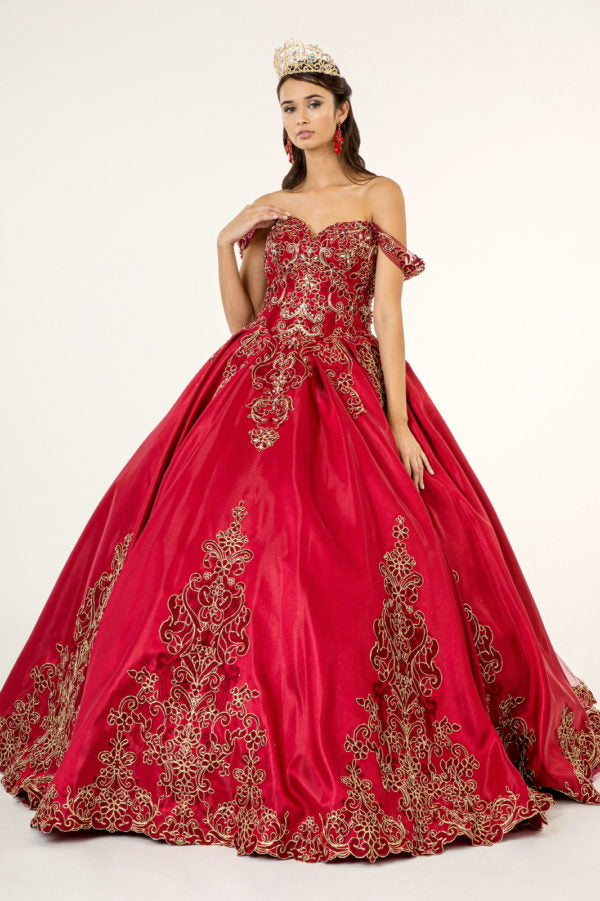 Elizabeth K - GL1930 - Embroidered Strap Satin Quinceanera Dress