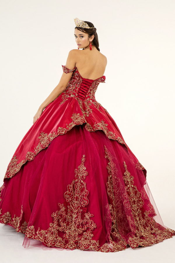 Elizabeth K - GL1930 - Embroidered Strap Satin Quinceanera Dress