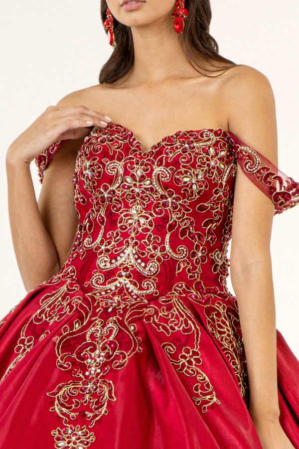 Elizabeth K - GL1930 - Embroidered Strap Satin Quinceanera Dress
