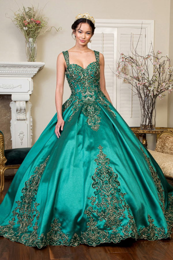 Elizabeth K - GL1930 - Embroidered Strap Satin Quinceanera Dress