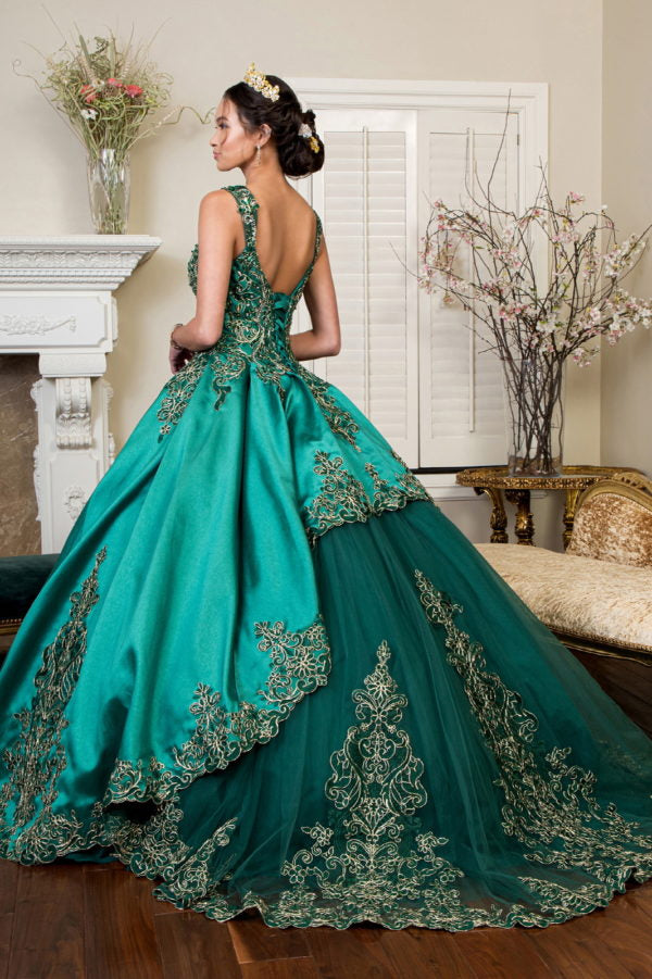 Elizabeth K - GL1930 - Embroidered Strap Satin Quinceanera Dress