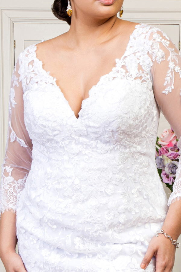GL1932 GLS by Gloria - V-Neck Floral Embroidery Mermaid Bridal Gown