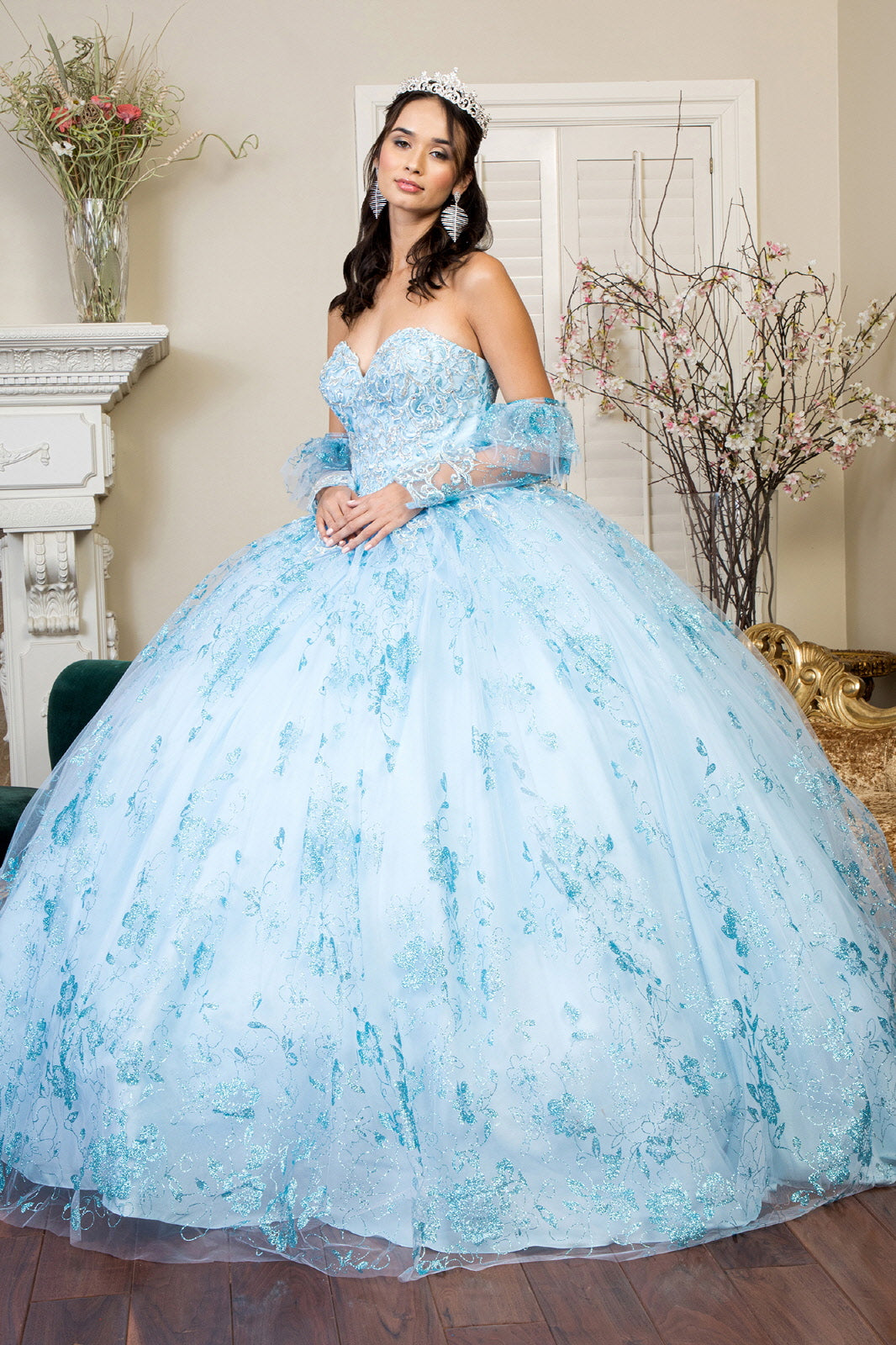 Elizabeth K - GL1944 - Embroidered Glitter Strapless Quinceanera Dress