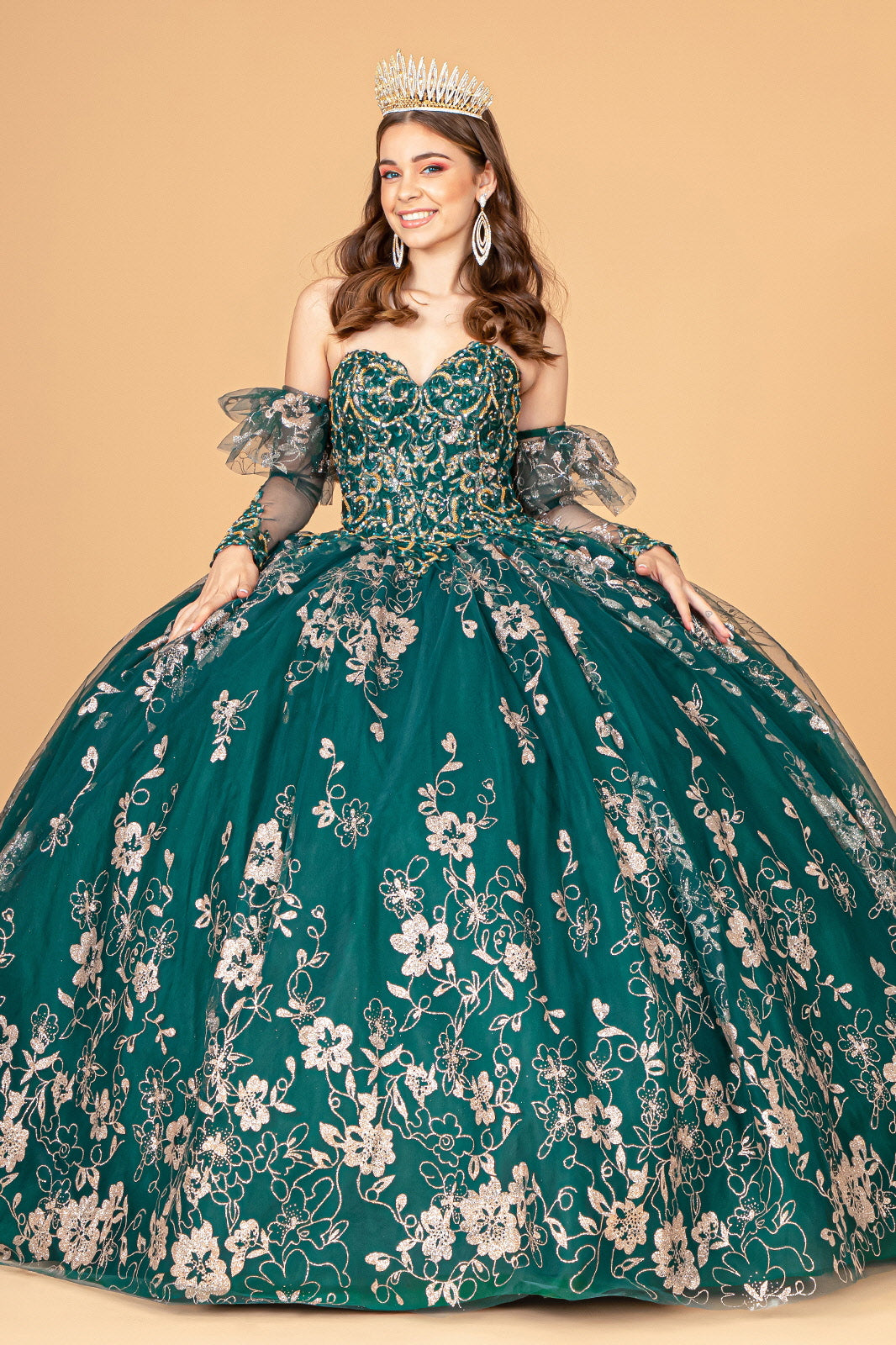 Elizabeth K - GL1944 - Embroidered Glitter Strapless Quinceanera Dress