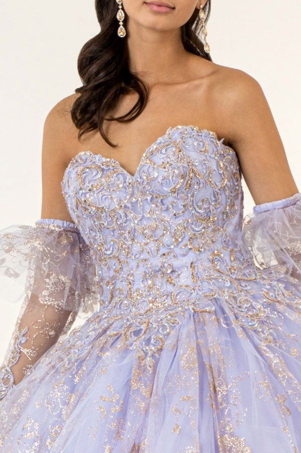 Elizabeth K - GL1944 - Embroidered Glitter Strapless Quinceanera Dress