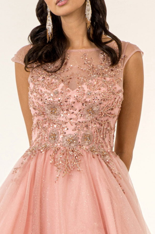 Elizabeth K - GL1954 - Mesh Boat-Neck Glitter Dress