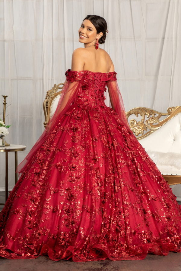 Elizabeth K - GL1970 - Glitter Mesh Cut-Away Shoulder Ballgown Quinceanera Dress