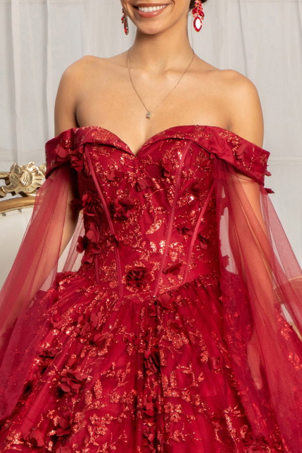 Elizabeth K - GL1970 - Glitter Mesh Cut-Away Shoulder Ballgown Quinceanera Dress