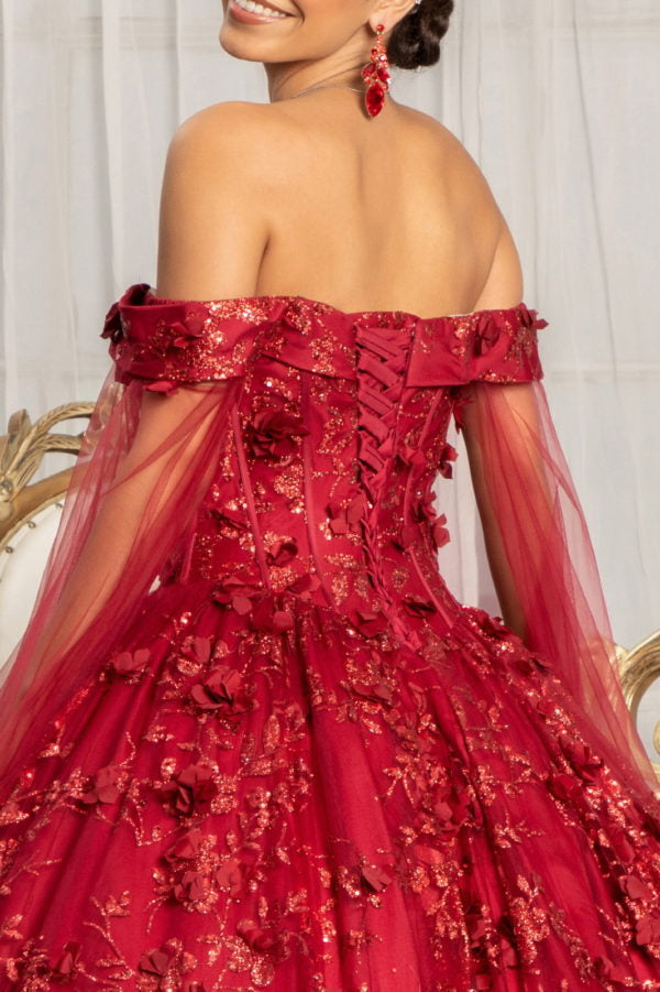 Elizabeth K - GL1970 - Glitter Mesh Cut-Away Shoulder Ballgown Quinceanera Dress