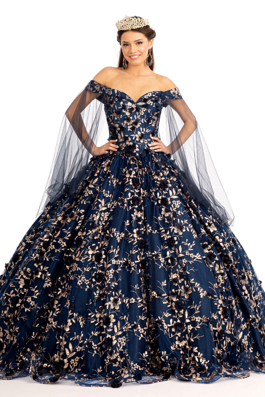 Elizabeth K - GL1970 - Glitter Mesh Cut-Away Shoulder Ballgown Quinceanera Dress
