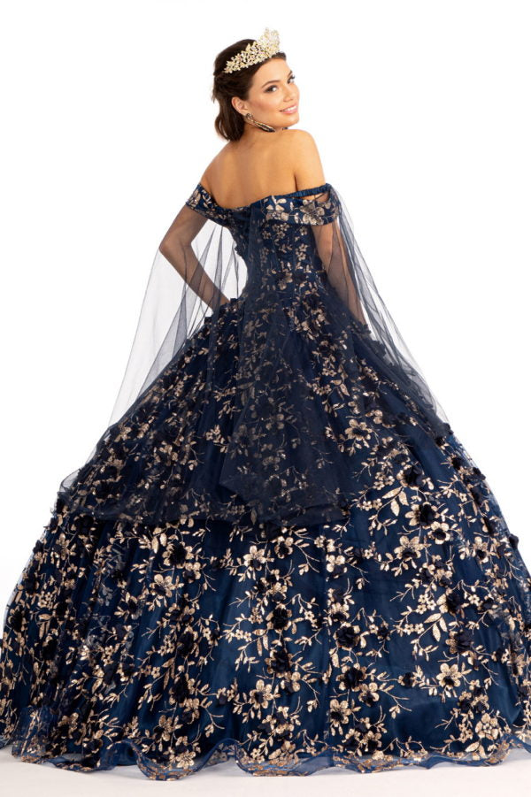 Elizabeth K - GL1970 - Glitter Mesh Cut-Away Shoulder Ballgown Quinceanera Dress