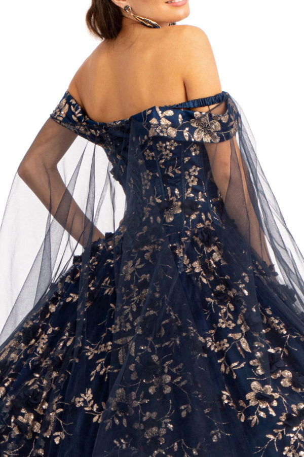 Elizabeth K - GL1970 - Glitter Mesh Cut-Away Shoulder Ballgown Quinceanera Dress