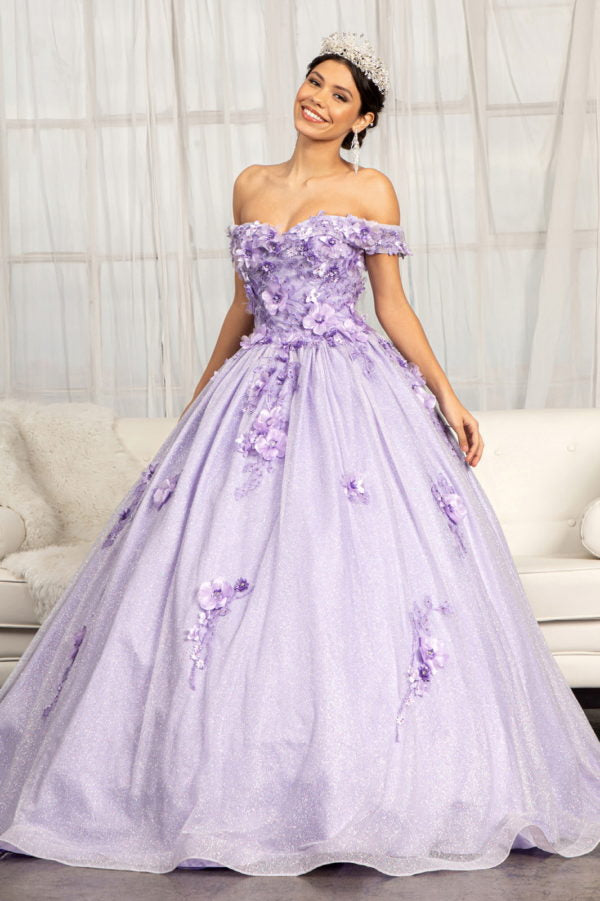 Elizabeth K - GL1971 - Floral Applique Jewel Embellished Ballgown Quinceanera Dress