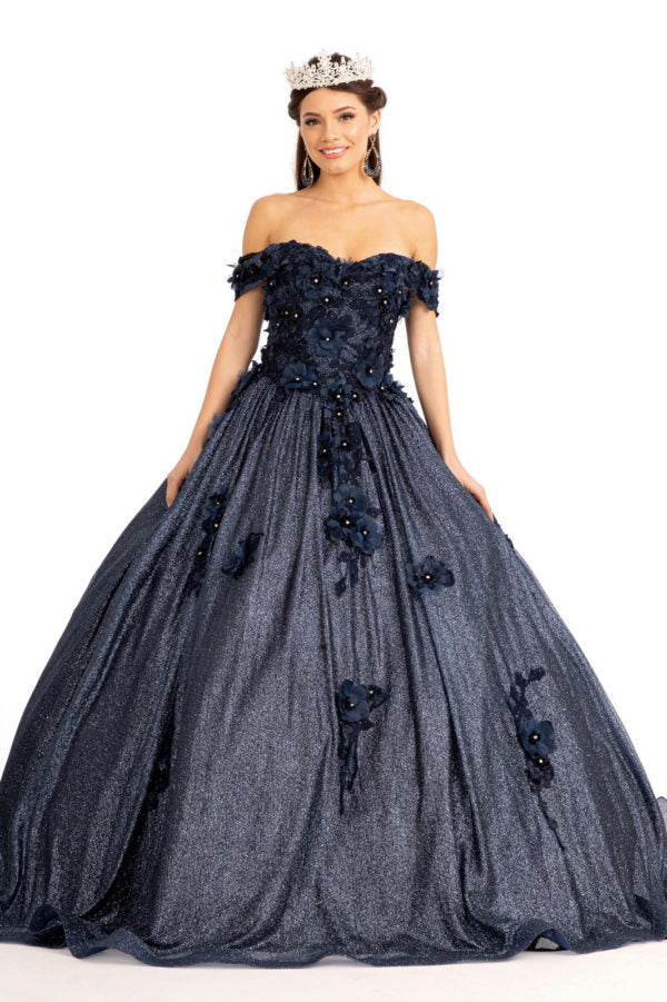 Elizabeth K - GL1971 - Floral Applique Jewel Embellished Ballgown Quinceanera Dress