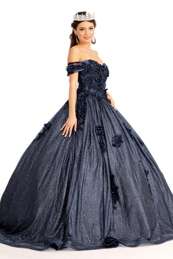 Elizabeth K - GL1971 - Floral Applique Jewel Embellished Ballgown Quinceanera Dress