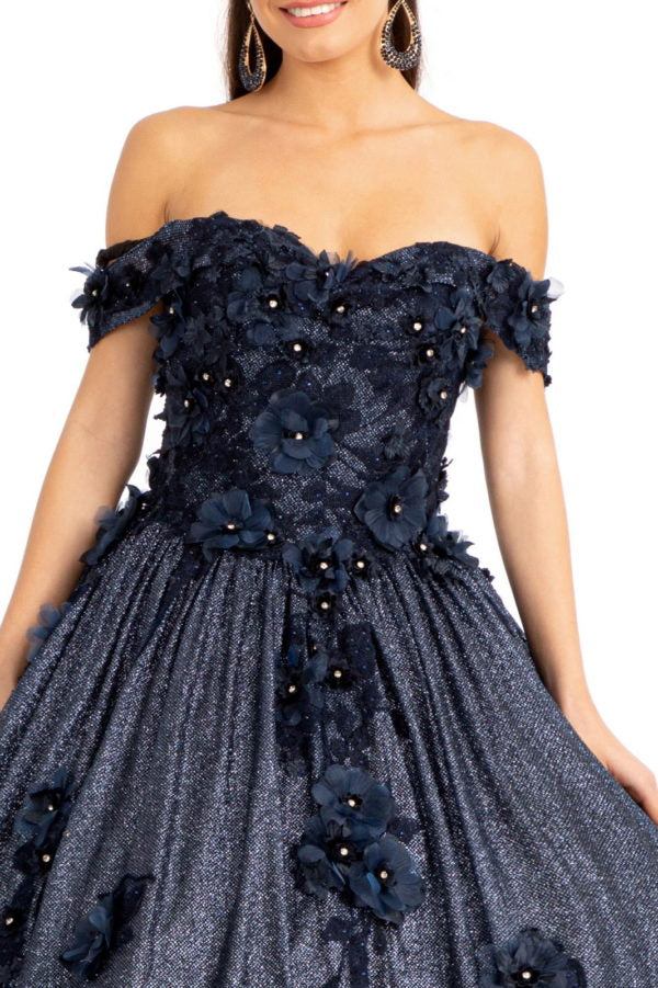 Elizabeth K - GL1971 - Floral Applique Jewel Embellished Ballgown Quinceanera Dress