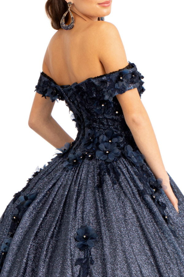 Elizabeth K - GL1971 - Floral Applique Jewel Embellished Ballgown Quinceanera Dress