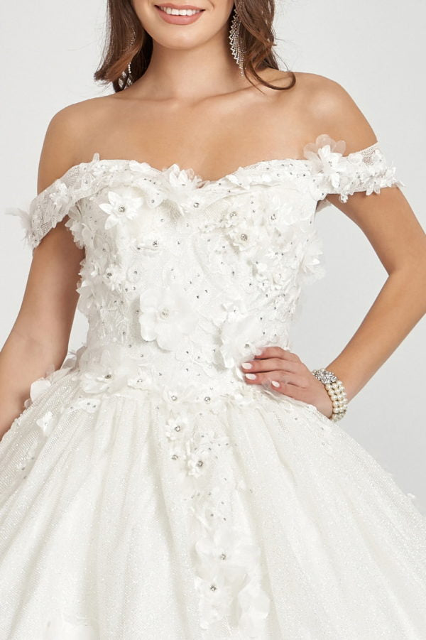 Elizabeth K - GL1971 - Floral Applique Jewel Embellished Ballgown Quinceanera Dress