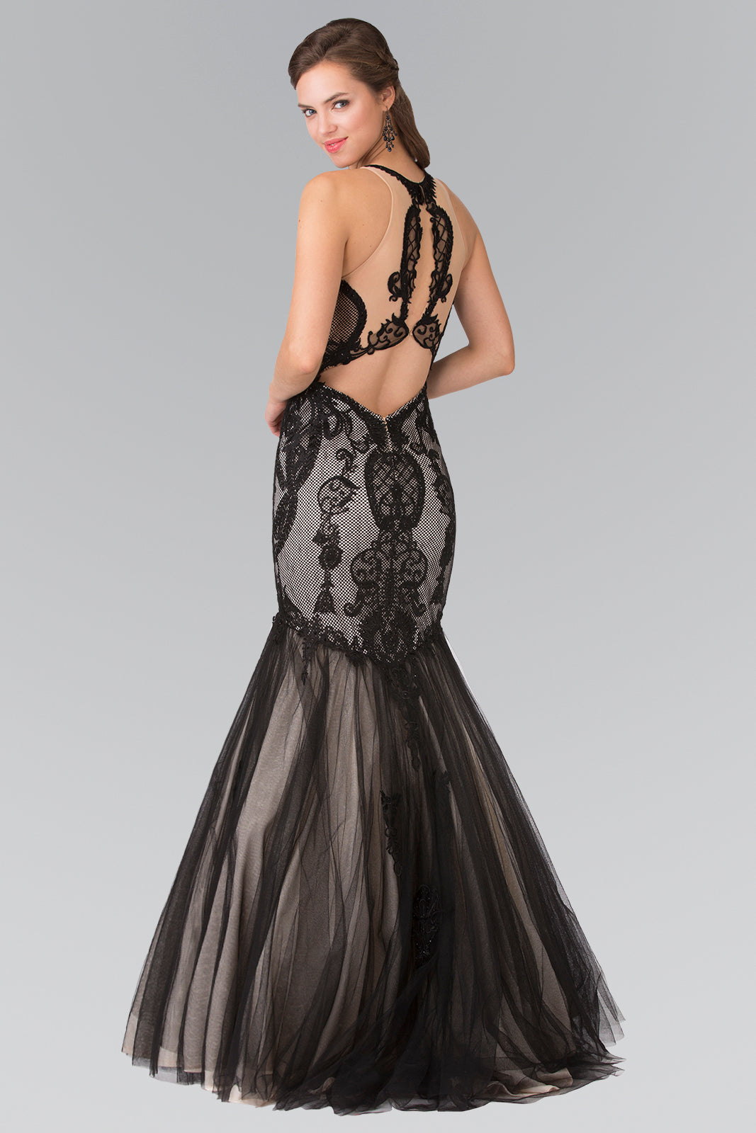 Elizabeth K - GL2219 - Sheer Lace Halter Neck Mermaid Dress