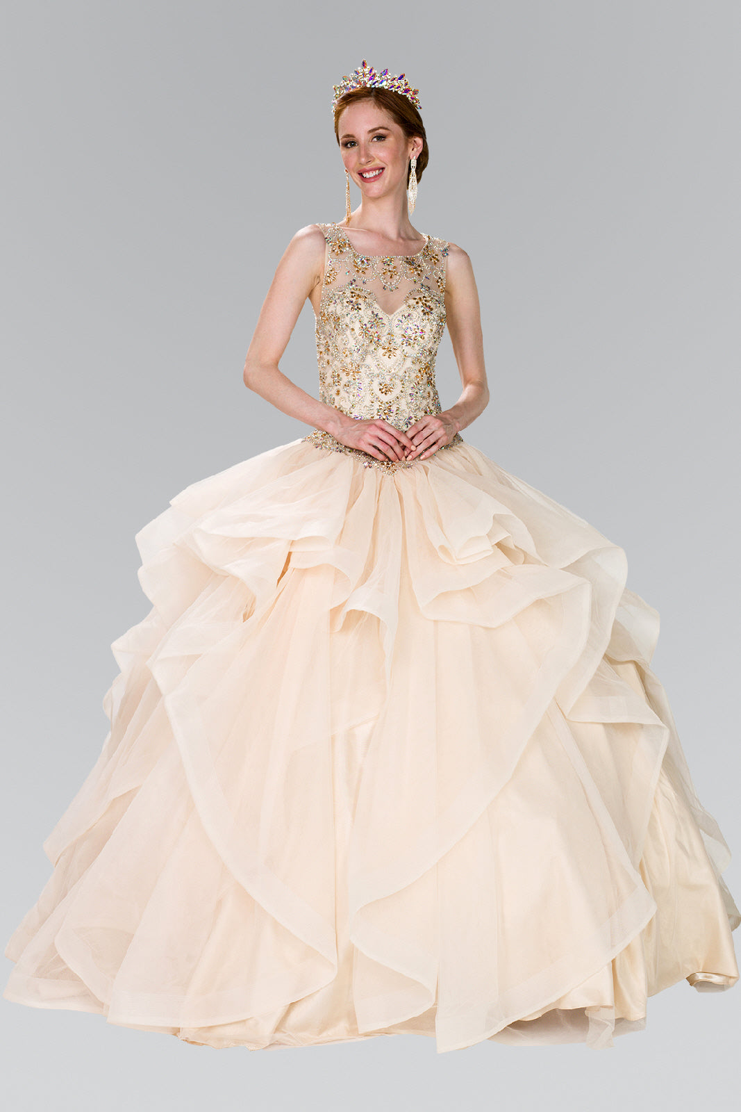 Elizabeth K - GL2378 - Illusion Sweetheart Neck Quinceanera Dress