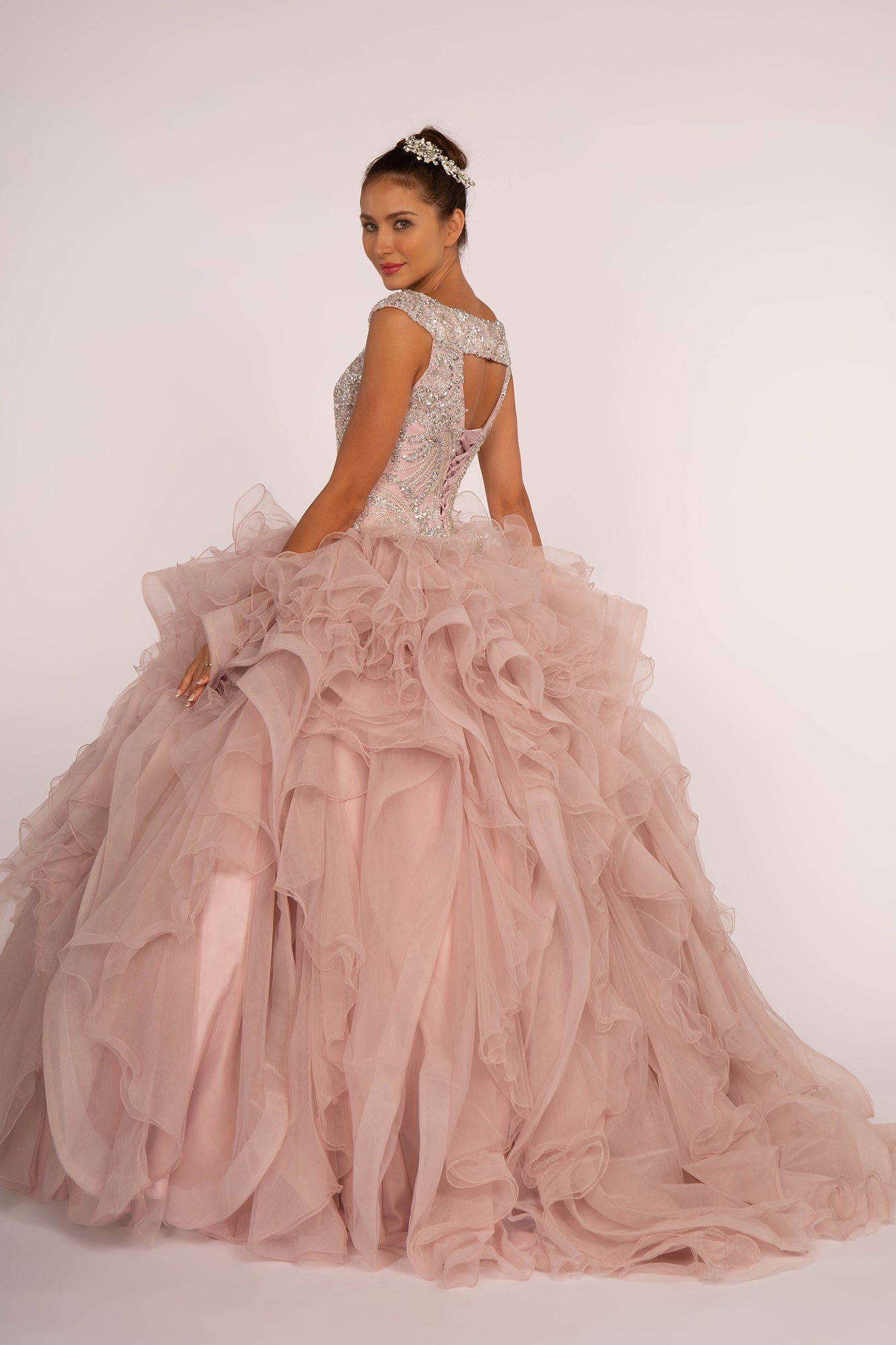 Elizabeth K - GL2514 - Embellished Sequin Bodice Boat Neck Quinceanera Dress