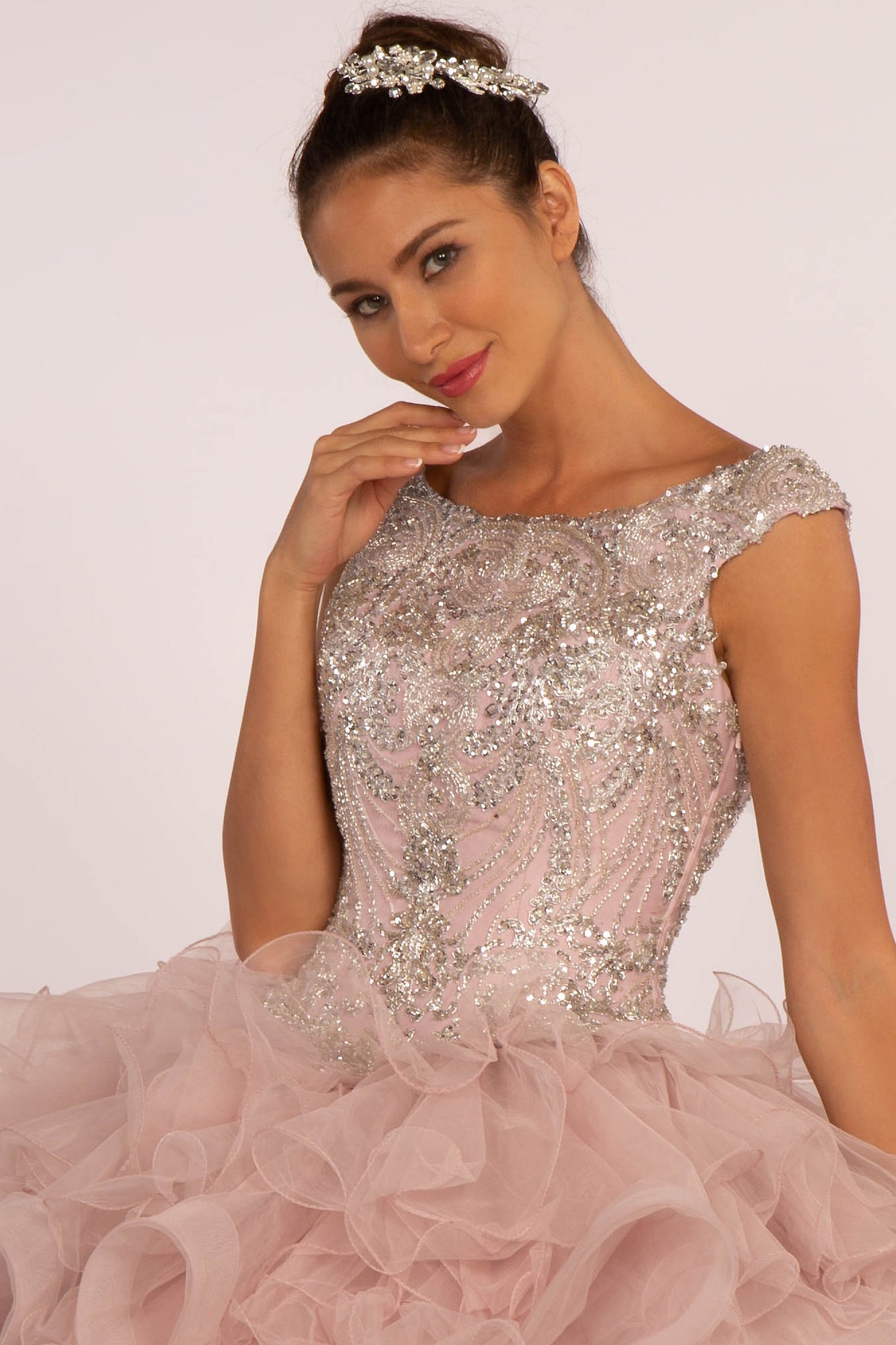 Elizabeth K - GL2514 - Embellished Sequin Bodice Boat Neck Quinceanera Dress